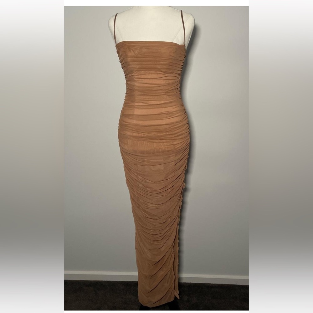 House of CB Tan Ruched Dress as seen on Kylie Jenner
